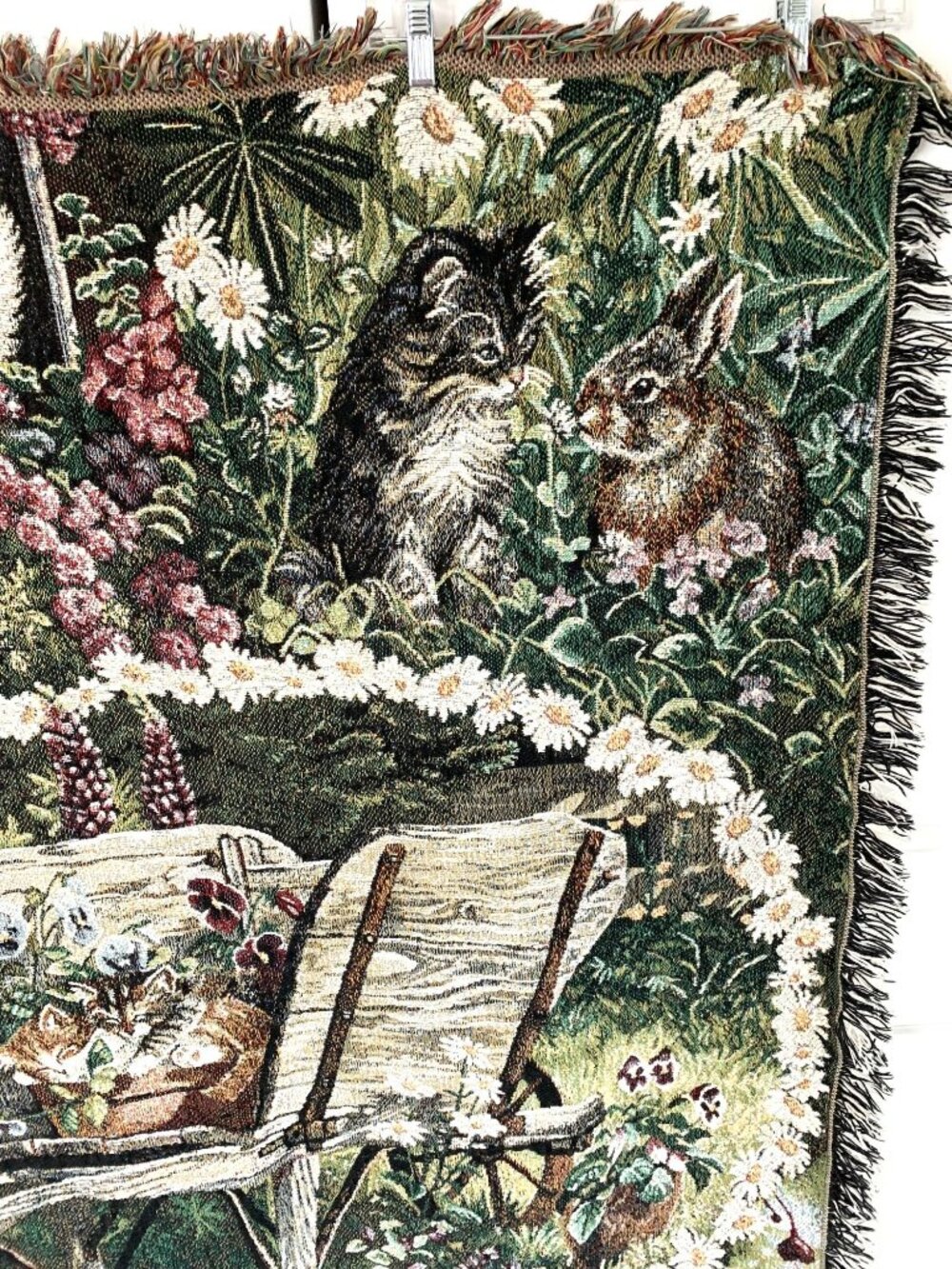 Persis Clayton Weirs Cats Kitten Flower Tapestry Throw Blanket 42" X 64" Fringe - Picture 3 of 7